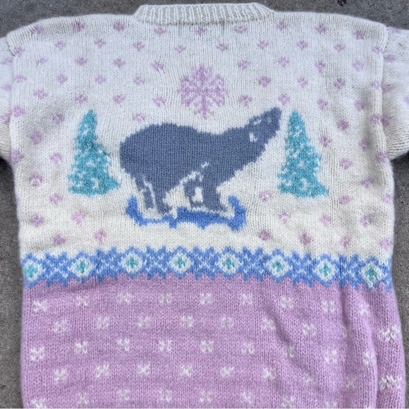 Vintage 1990 Eddie Bauer Wool Sweater Pastel Winter Scene Polar Bear 90s Retro - Picture 4 of 7